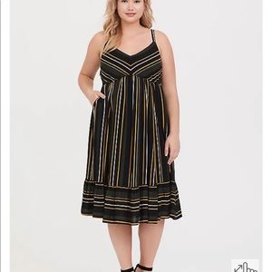 Torrid OLIVE GREEN & MULTI STRIPE CHALLIS MIDI DRESS 2X 18/20 used